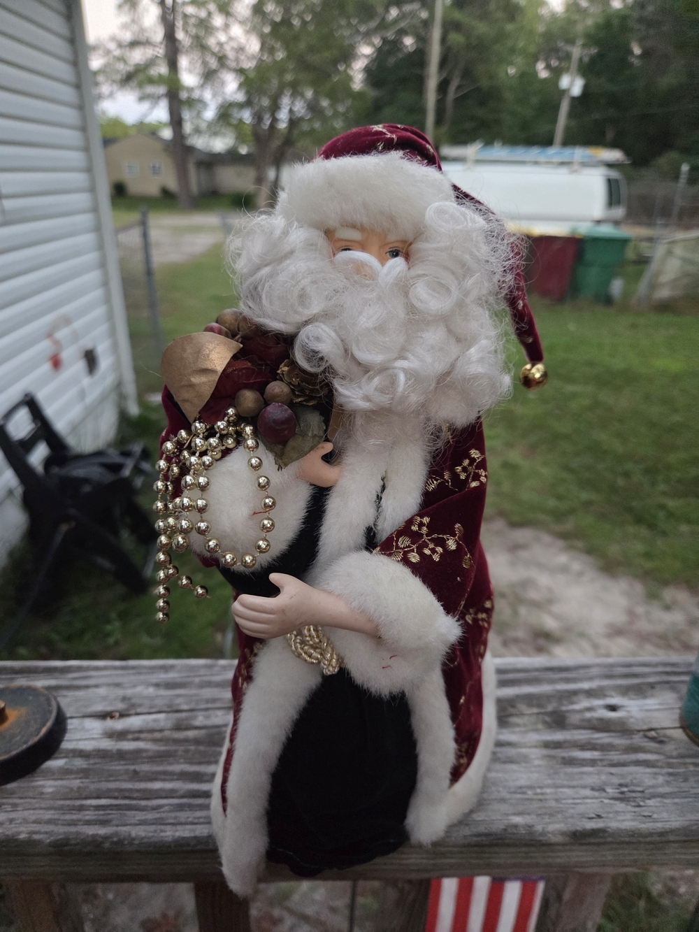 Vintage 12" Burgundy & Gold Velvet Santa Tree Topper / Figurine